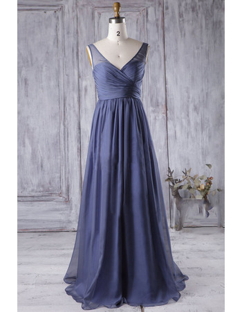 Inexpensive V-Neck Sleeveless Floor Length Chiffon Bridesmaid Dress