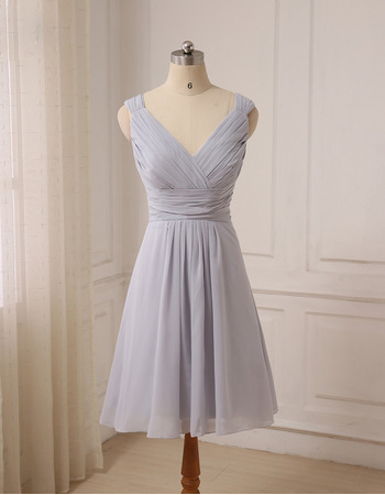 Simple Custom V-Neck Sleeveless Knee Length Chiffon Bridesmaid Dress