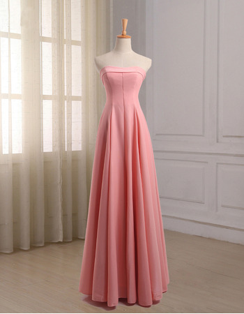 Affordable A-Line Strapless Floor Length Chiffon Bridesmaid Dress