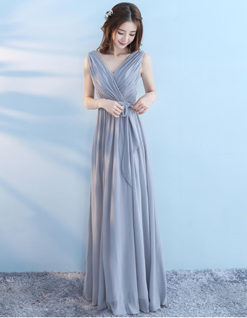 Best Elegant V-Neck Sleeveless Floor Length Chiffon Bridesmaid Dress