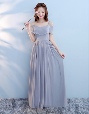 New Modest Spaghetti Straps Floor Length Chiffon Bridesmaid Dress