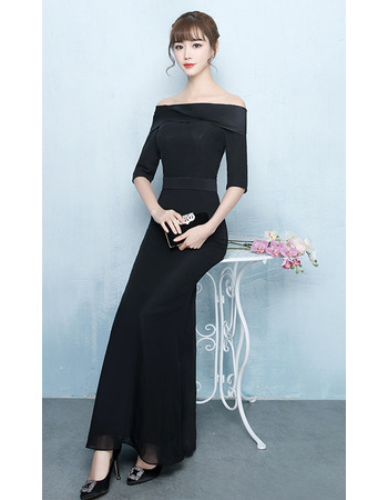 Custom Sheath Off-the-shoulder Chiffon Formal Evening Dress with Half Sleeves