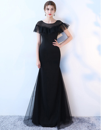 New Style Sheath Short Sleeves Floor Length Formal Evening Dress