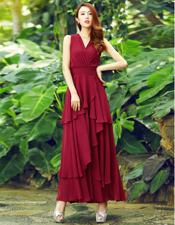 Custom V-Neck Sleeveless Ankle Length Chiffon Formal Evening Dress