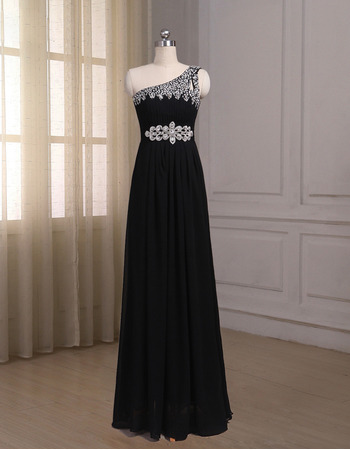 Elegant One Shoulder Sleeveless Floor Length Chiffon Formal Evening Dress