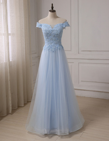 Discount A-Line Off-the-shoulder Floor Length Satin Tulle Formal Evening Dress