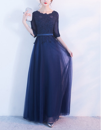 Affordable Classy Long Maxi Satin Tulle Formal Mother Dress with Half Sleeves