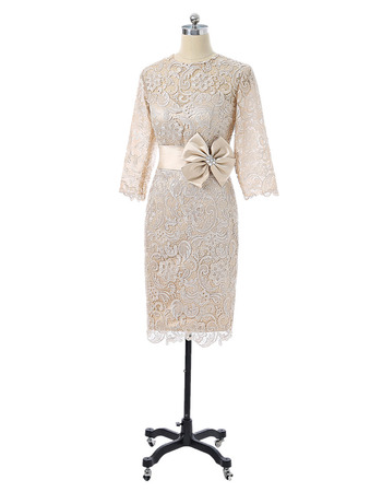 Custom Designer Column Floor Length Lace Bodycon Formal Mother Dress with 3/4 Long Sleeves