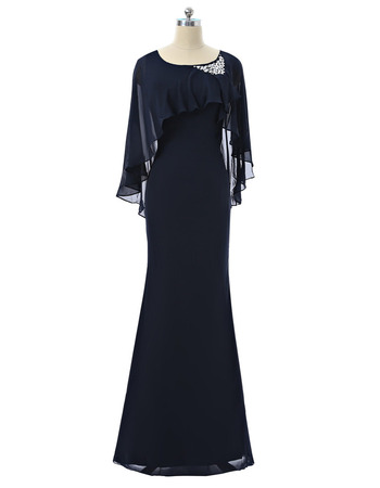 Discount Designer Modern Sheath Black Long Chiffon Formal Mother Dress with Wraps