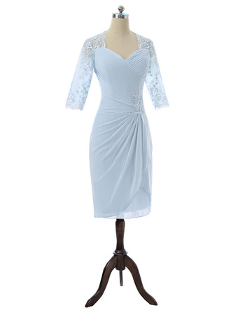 Inexpensive Custom Knee Length Chiffon Mother of the Bride Dress with 3/4 Long Sleeves