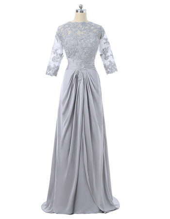 Affordable Elegant Long Chiffon Formal Mother Dress with 3/4 Long Sleeves