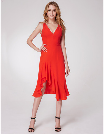 Casual Trumpet V-Neck Asymmetric Short Chiffon Homecoming Party Dress