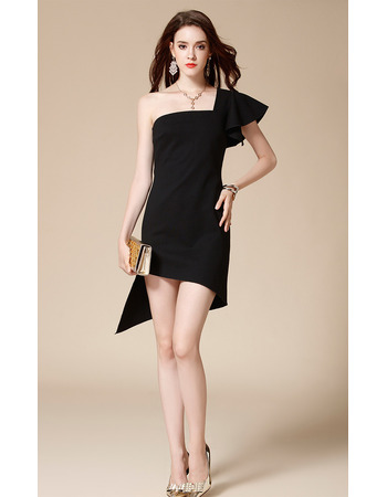 Sexy One Shoulder Mini/ Short Satin Black Homecoming Party Dress for Girls