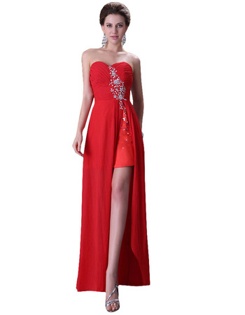 Girls Sexy Sweetheart Floor Length Chiffon Homecoming Dress with Slit