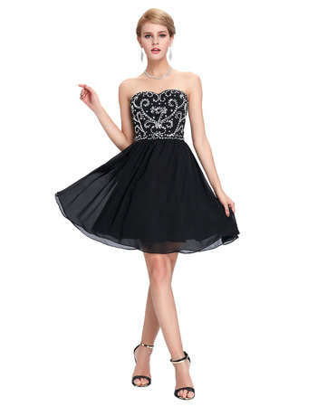 Girls Sexy Sweetheart Mini/ Short Chiffon Black Homecoming/ Party Dress