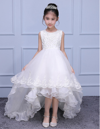 Adorable Beautiful Sleeveless High-Low Sweep Train Organza Flower Girl Dress