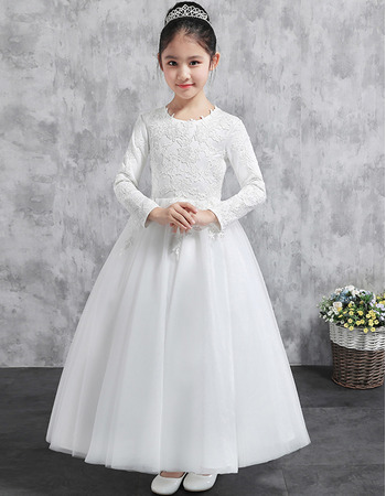Affordable Lovely Ankle Length Satin Little Girls Party Dress with Long ...