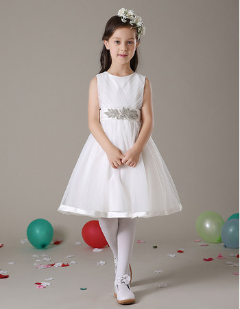 Little Girls Lovely A-Line Knee Length Satin Organza First Communion Dress/ Party Dress