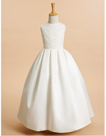 Lovely Ball Gown Long Satin Embroidery First Communion Dress