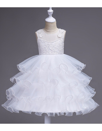 Kids Pretty A-Line Knee Length Layered Skirt Flower Girl Dress