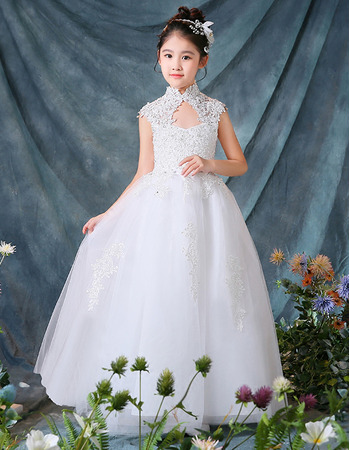 Stunning Mandarin Collar Floor Length Organza Flower Girl Dress