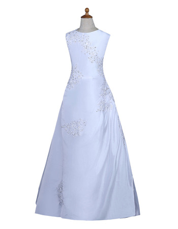 Simple A-Line Sleeveless Floor Length Satin Flower Girl Dress