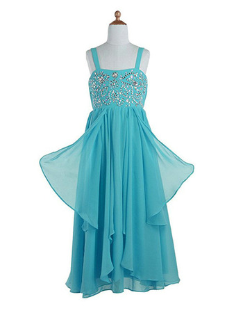 Cute Empire Floor Length Chiffon Flower Girl Dress with Straps