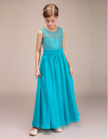 Affordable Ankle Length Chiffon Lace Junior Bridesmaid Dress