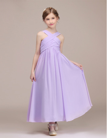 Adorable Ankle Length Chiffon Junior Bridesmaid Dress with Straps