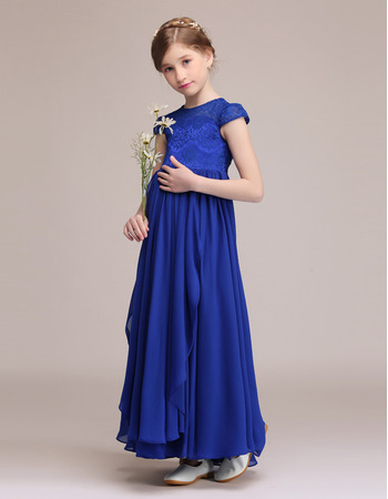 New Cap Sleeves Ankle Length Chiffon Junior Bridesmaid Dress