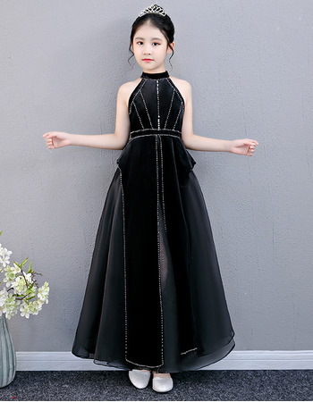 Style Halter Ankle Length Black Junior Bridesmaid Dress