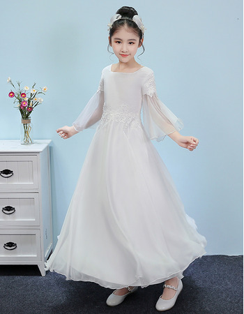 Custom Ankle Length Junior Bridesmaid Dress with 3/4 Long Sleeves