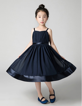 Inexpensive Spaghetti Straps Long Chiffon Junior Bridesmaid Dress