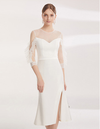 Elegant Sheath Tea Length Cocktail/ Holiday Dress with Sleeves