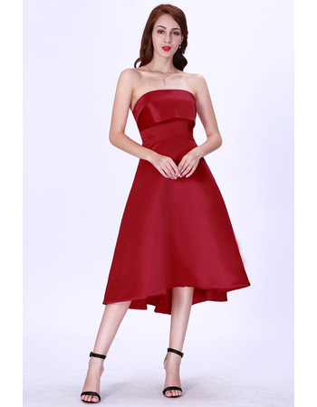 Affordable A-Line Strapless Short Satin Cocktail/ Holiday Dress