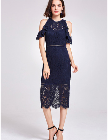 Custom Off-the-shoulder Knee Length Lace Cocktail/ Holiday Dress