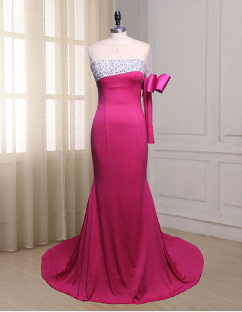 Custom Asymmetric Floor Length Evening Dress with One Sleeve