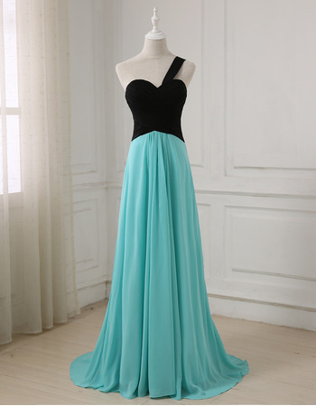 New One Shoulder Floor Length Chiffon Evening/ Prom Dress