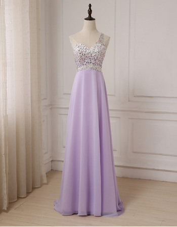 Elegant One Shoulder Floor Length Chiffon Evening/ Prom Dress