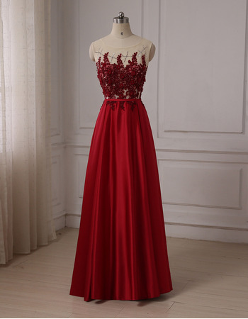 2019 Style A-Line Floor Length Satin Embroidery Evening/ Prom Dress