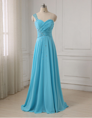 Custom One Shoulder Floor Length Chiffon Evening/ Prom Dress