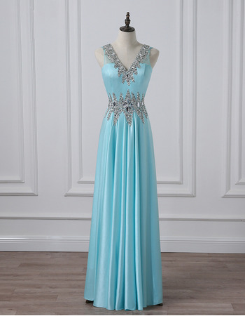 New Style V-Neck Floor Length Satin Evening/ Prom/ Formal Dress