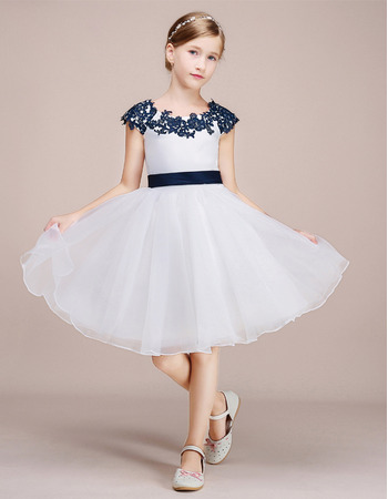 Adorable Knee Length Flower Girl Dress with Embroidery and Sash