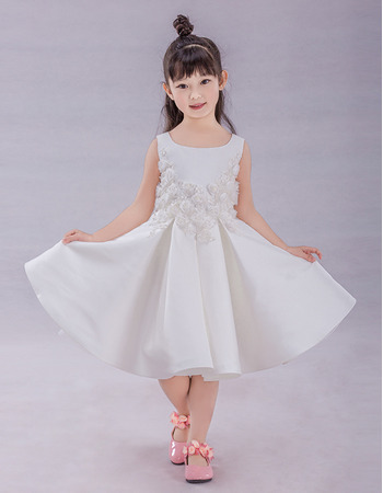 Little Girls A-Line Knee Length Satin Applique Flower Girl Dress