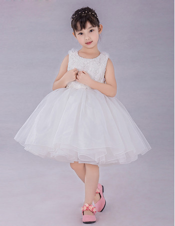 Girls Cute Ball Gown Knee Length Organza Embroidery Flower Girl Dress