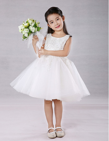 Little Girls Cute A-Line Knee Length Embroidery Flower Girl Dress