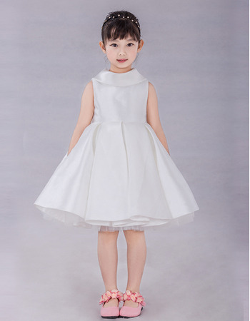 Little Girls Adorable A-Line Lapel Knee Length Satin Flower Girl Dress