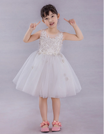 Little Girls Cute Ball Gown Knee Length Applique Flower Girl Dress