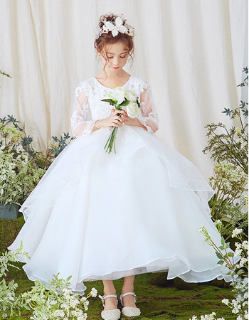2022 Pretty Ball Gown Ankle Length Flower Girl Dress with Long Sleeves