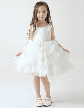 Little Girls Cute A-Line Knee Length Short Layered Skirt Flower Girl Dress